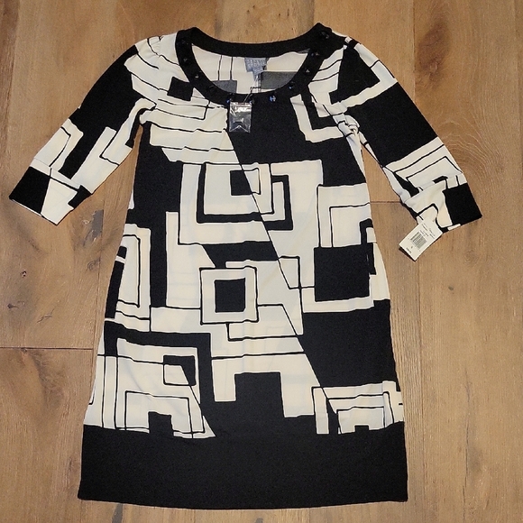 NWT Rabbit Rabbit Rabbit Black And Ivory Geometric Dress Size 6 NEW - Picture 1 of 7